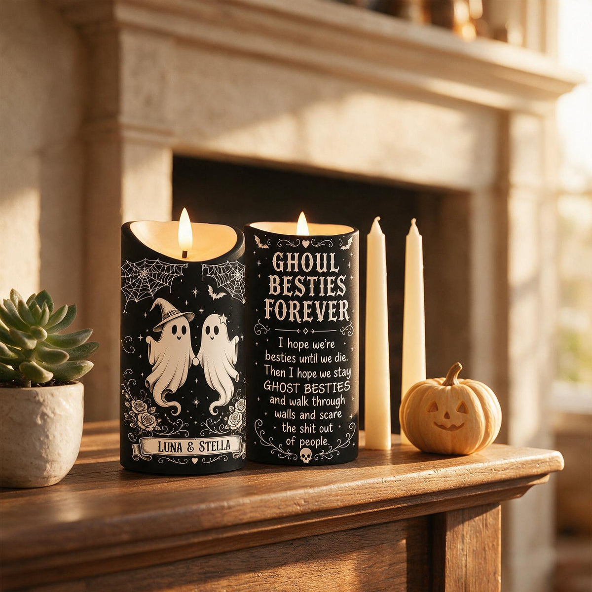 Ghoul Besties Forever Personalized LED Candle - Funny Ghost Halloween Gift for Best Friends & Work Bestie