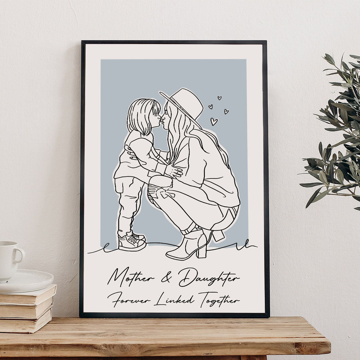 Portrait au trait personnalisé - Toile et affiche personnalisées pour maman