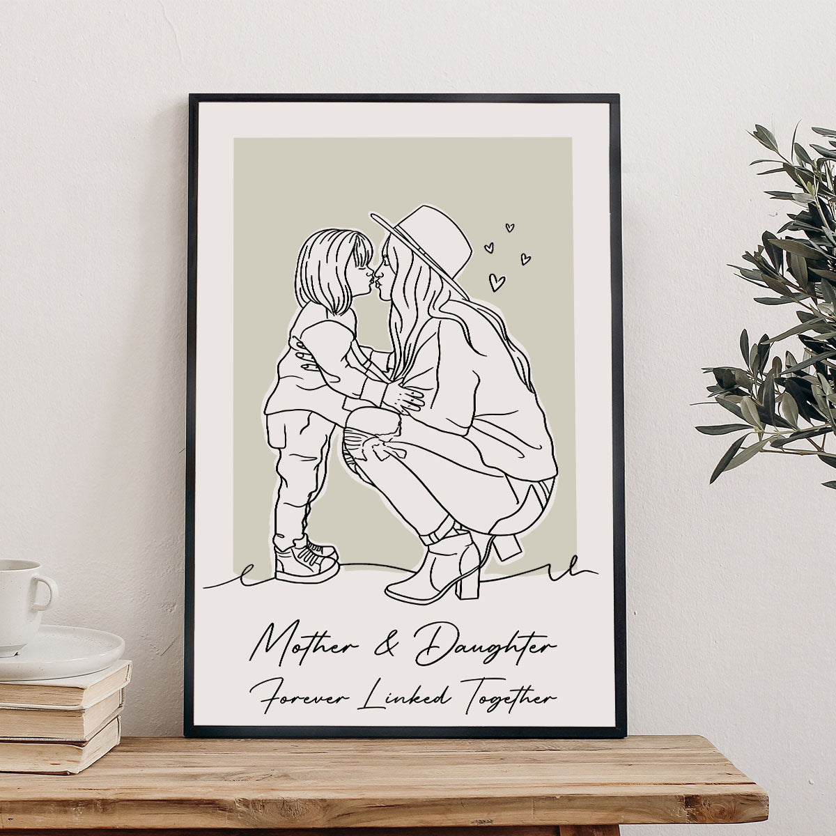 Portrait au trait personnalisé - Toile et affiche personnalisées pour maman