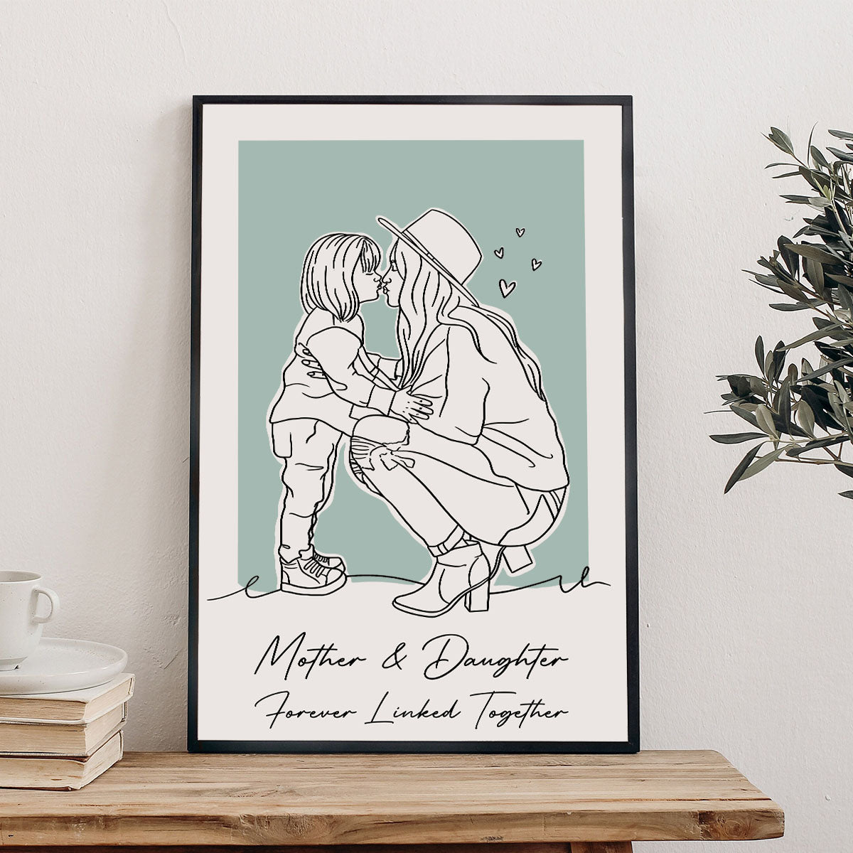 Portrait au trait personnalisé - Toile et affiche personnalisées pour maman