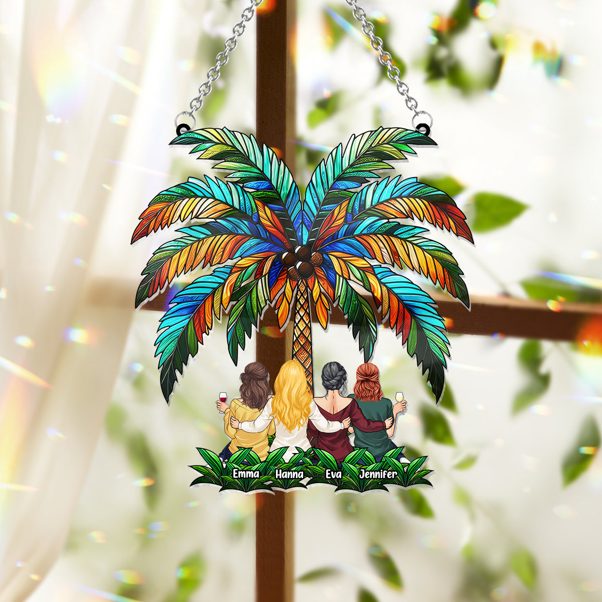 Meilleures amies sous le palmier - Attrape-soleil personnalisé à suspendre à la fenêtre 