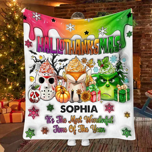 Happy Hallothanksmas - Personalized Stole Christmas Blanket