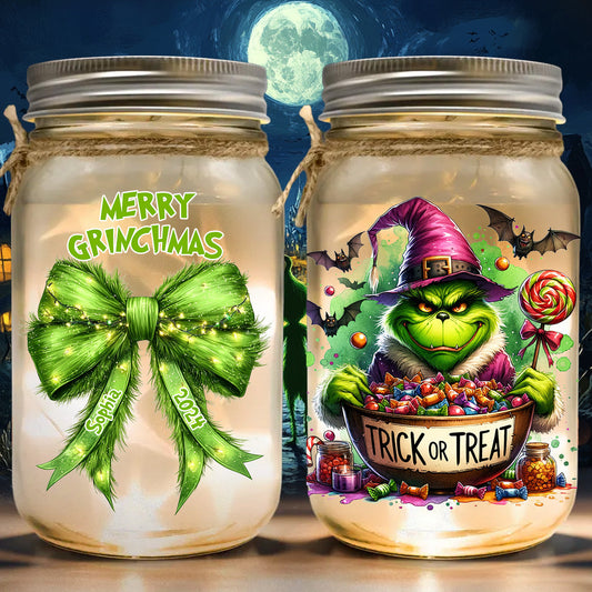 Feeling Extra Grinchy Today - Personalized Stole Christmas Mason Jar Light