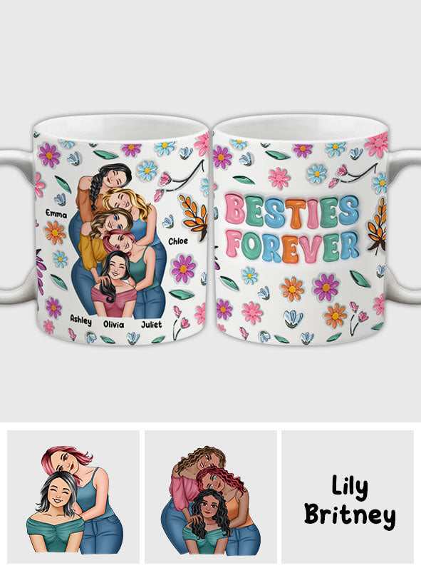 Mug personnalisé « Meilleures amies pour toujours » à motif floral - Mug personnalisé pour meilleures amies