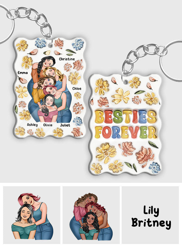 Besties Forever Floral Style - Personalized Bestie Keychain