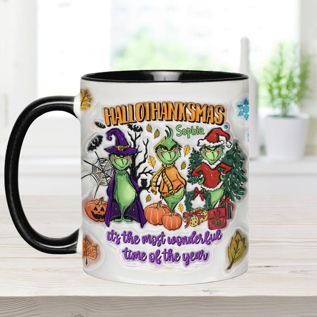 Happy Hallothanksmas - Personalized Stole Christmas Accent Mug