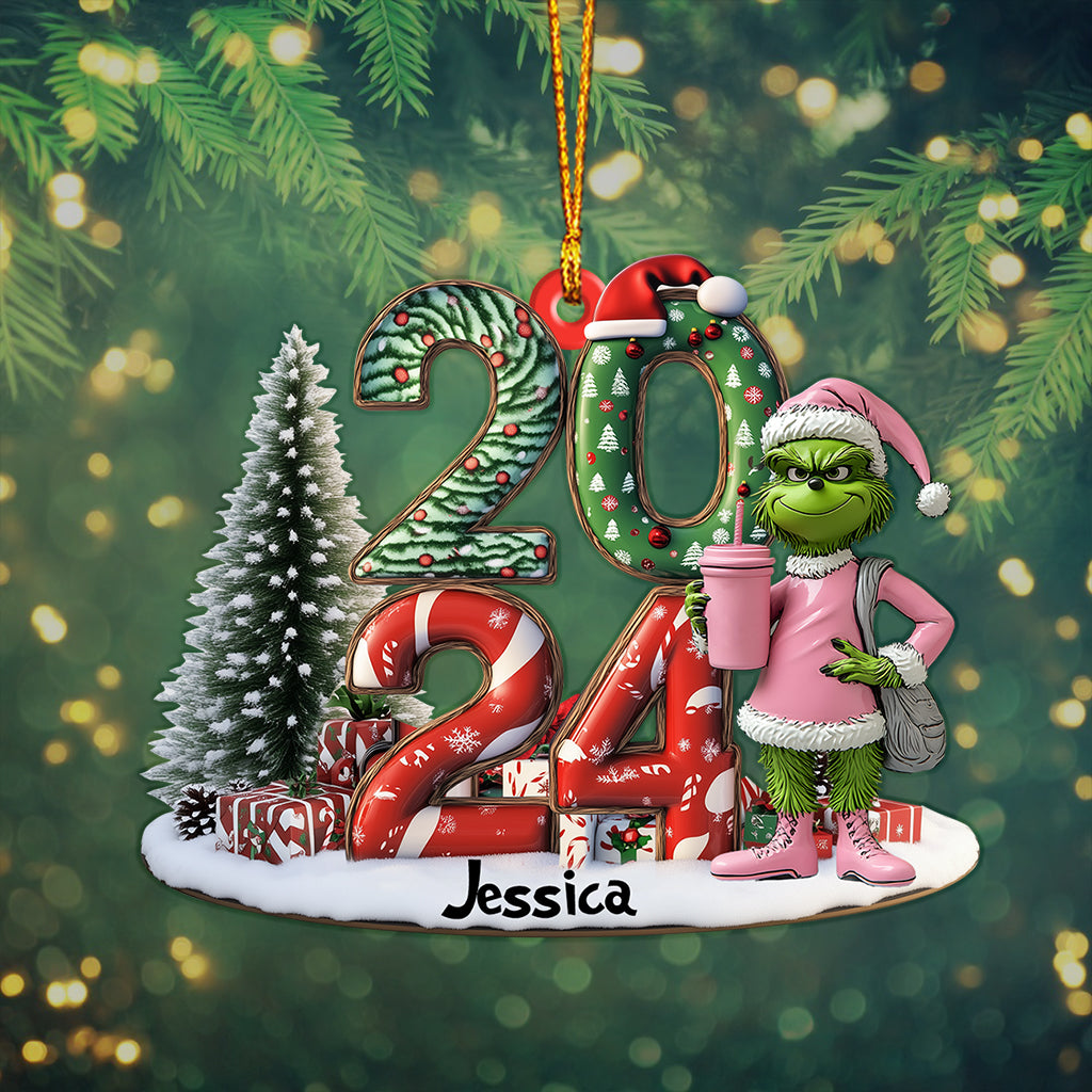 Grinchy Green Lady Christmas - Étole de Noël personnalisée - Ornement de Noël en forme de pièce unique