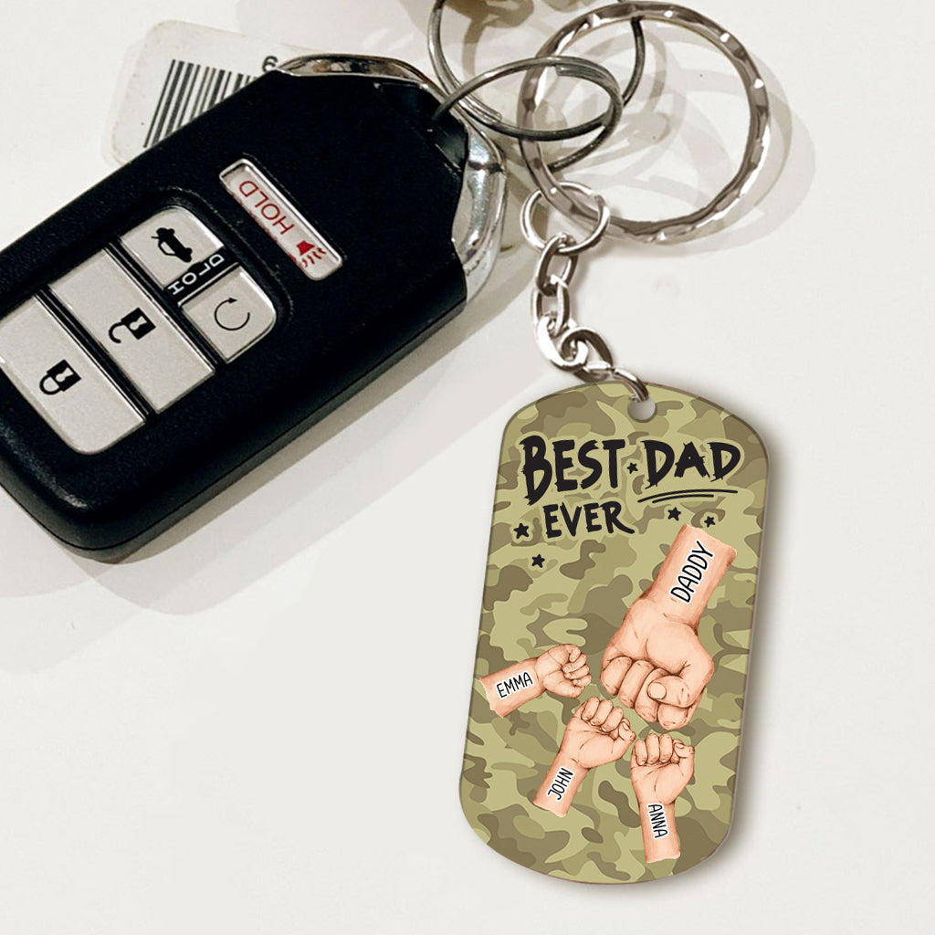 Porte-clés personnalisé en acier inoxydable « Meilleur papa du monde » motif camouflage - Porte-clés « Meilleur papa du monde » motif poing levé - Meilleur papa du monde