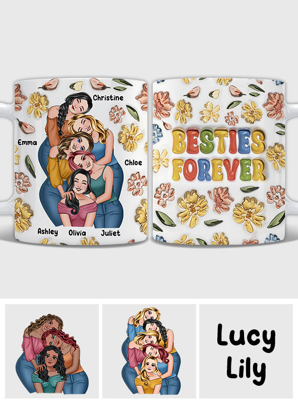 Mug personnalisé « Meilleures amies pour toujours » à motif floral - Mug personnalisé pour meilleures amies