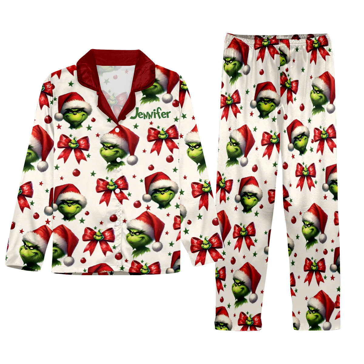 Coquette Grinchmas - Personalized Stole Christmas Button Down Pajamas