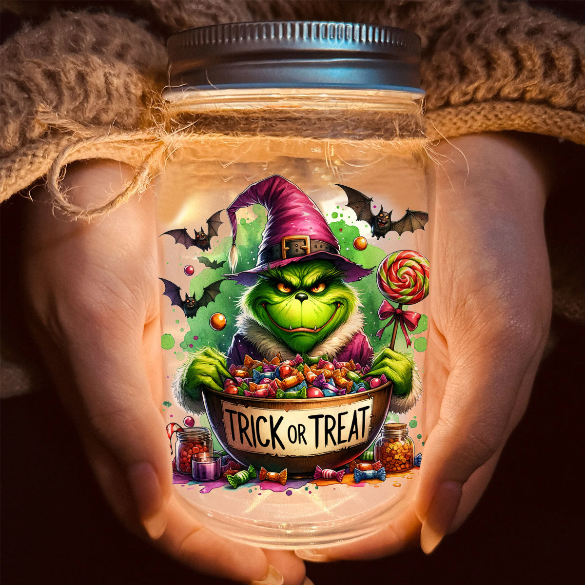 Je me sens particulièrement grincheux aujourd'hui - Lampe personnalisée en forme de bocal Mason avec étole de Noël