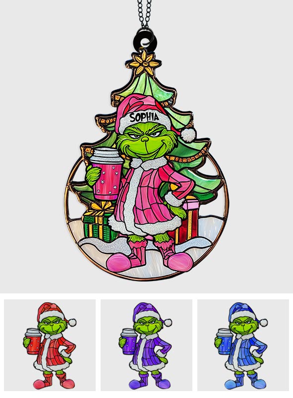 Grinchy Green Lady - Personalized Stole Christmas Window Hanging Suncatcher Ornament
