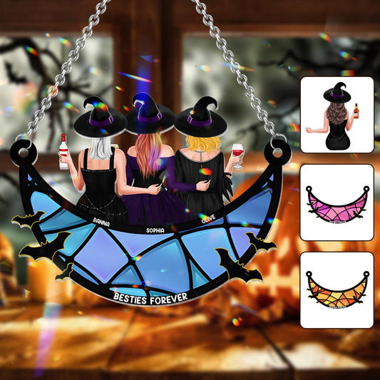 Meilleures amies pour toujours - Décoration attrape-soleil personnalisée à suspendre à la fenêtre, style sorcière - Idéale pour les meilleures amies 