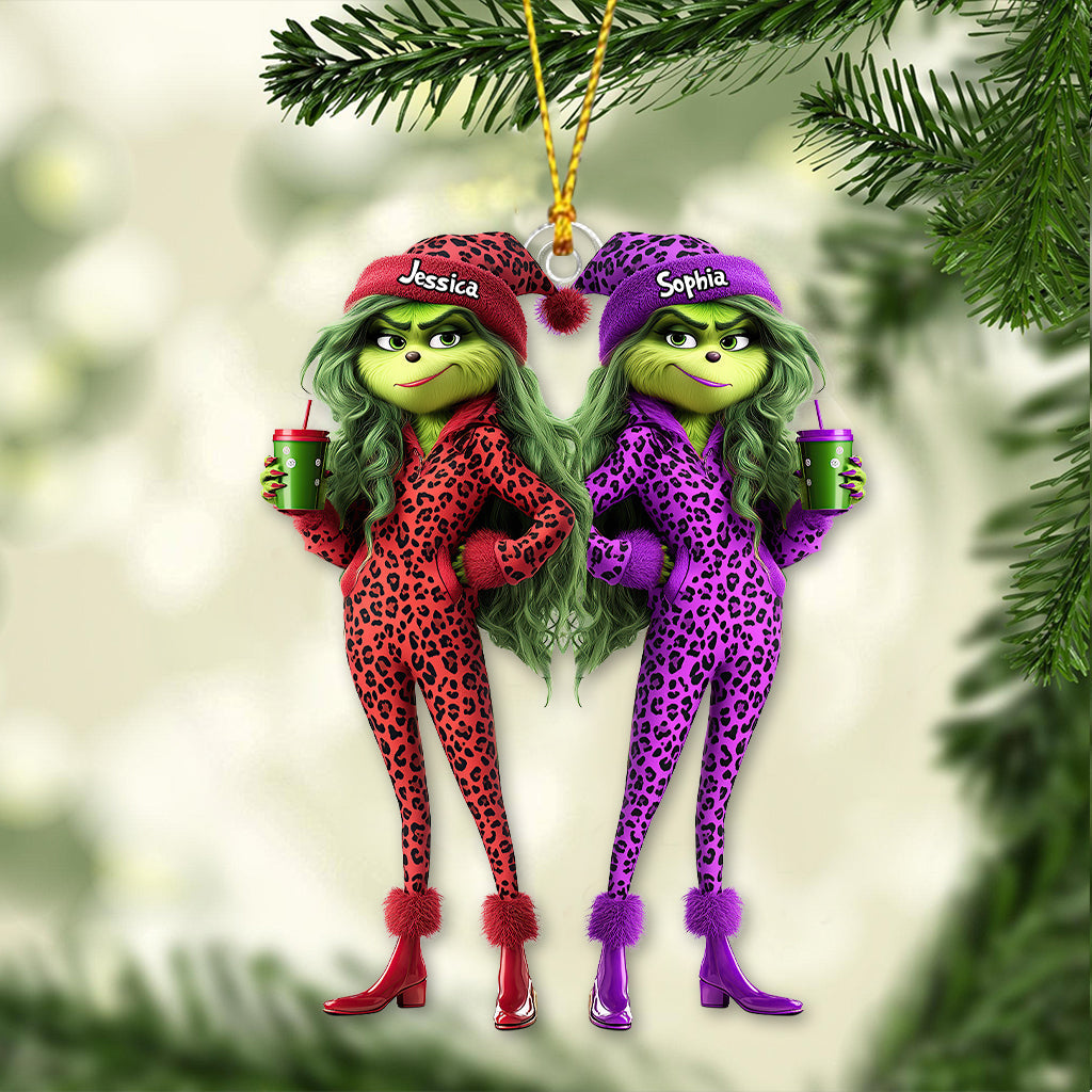 Meilleures amies Grinch Squad - Ornement de Noël transparent personnalisé en forme d'étole