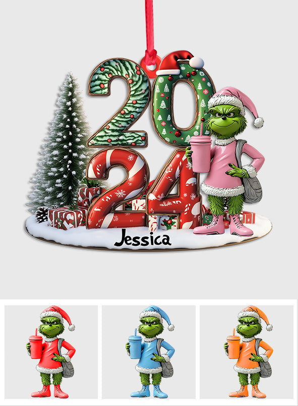 Grinchy Green Lady Christmas - Étole de Noël personnalisée - Ornement de Noël en forme de pièce unique