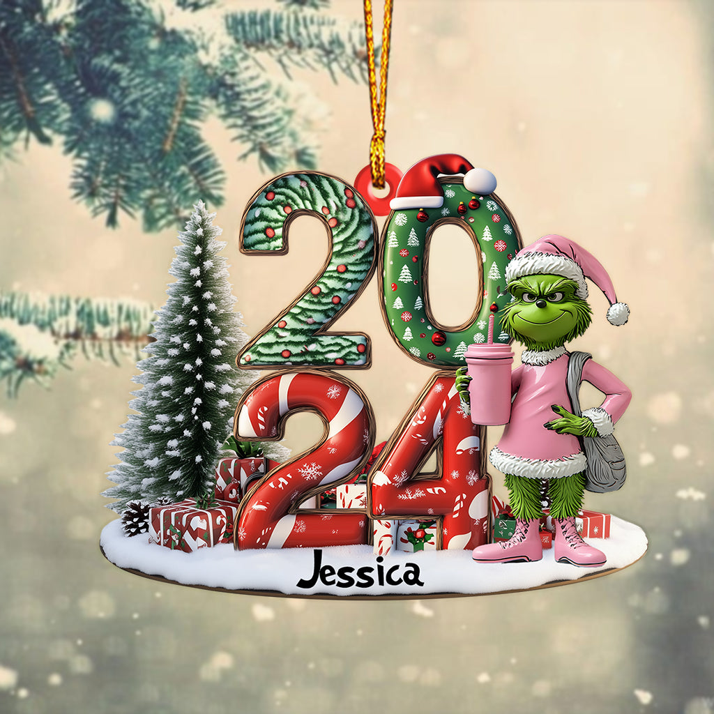Grinchy Green Lady Christmas - Étole de Noël personnalisée - Ornement de Noël en forme de pièce unique