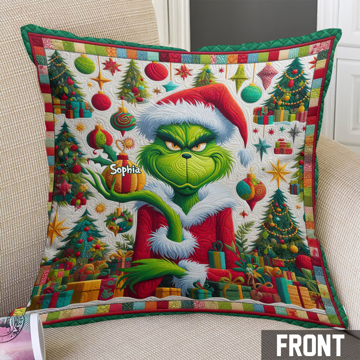 Merry Grinchmas - Personalized Stole Christmas Throw Pillow