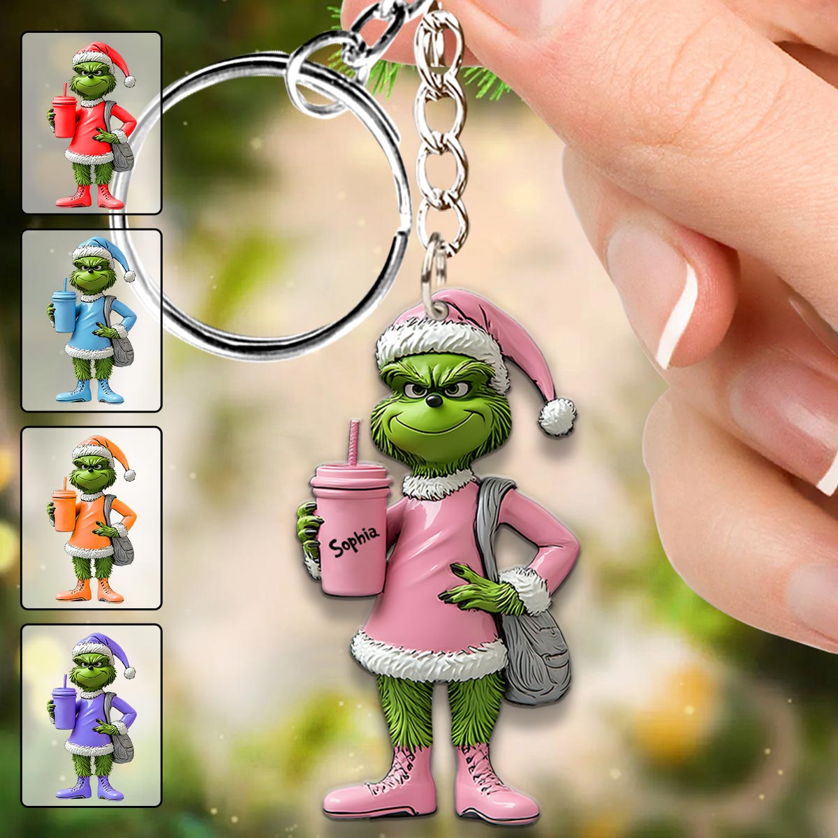 Porte-clés étole de Noël personnalisé Grinchy Green Lady - Porte-clés étole de Noël