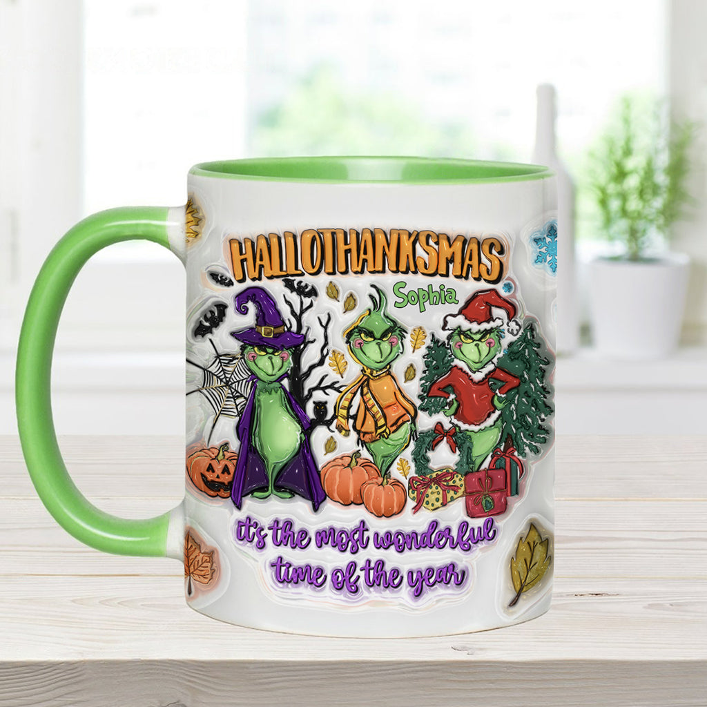 Happy Hallothanksmas - Personalized Stole Christmas Accent Mug