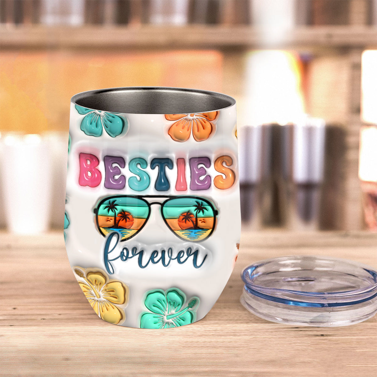 Besties Forever Summer Vibes - Personalized Bestie Wine Tumbler