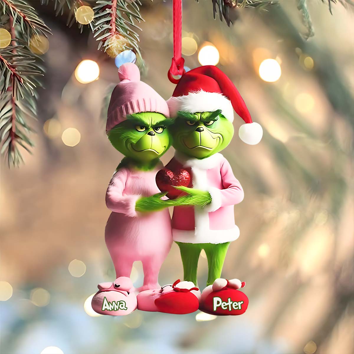Couple Grincheux - Ornement de Noël personnalisé en forme d'étole