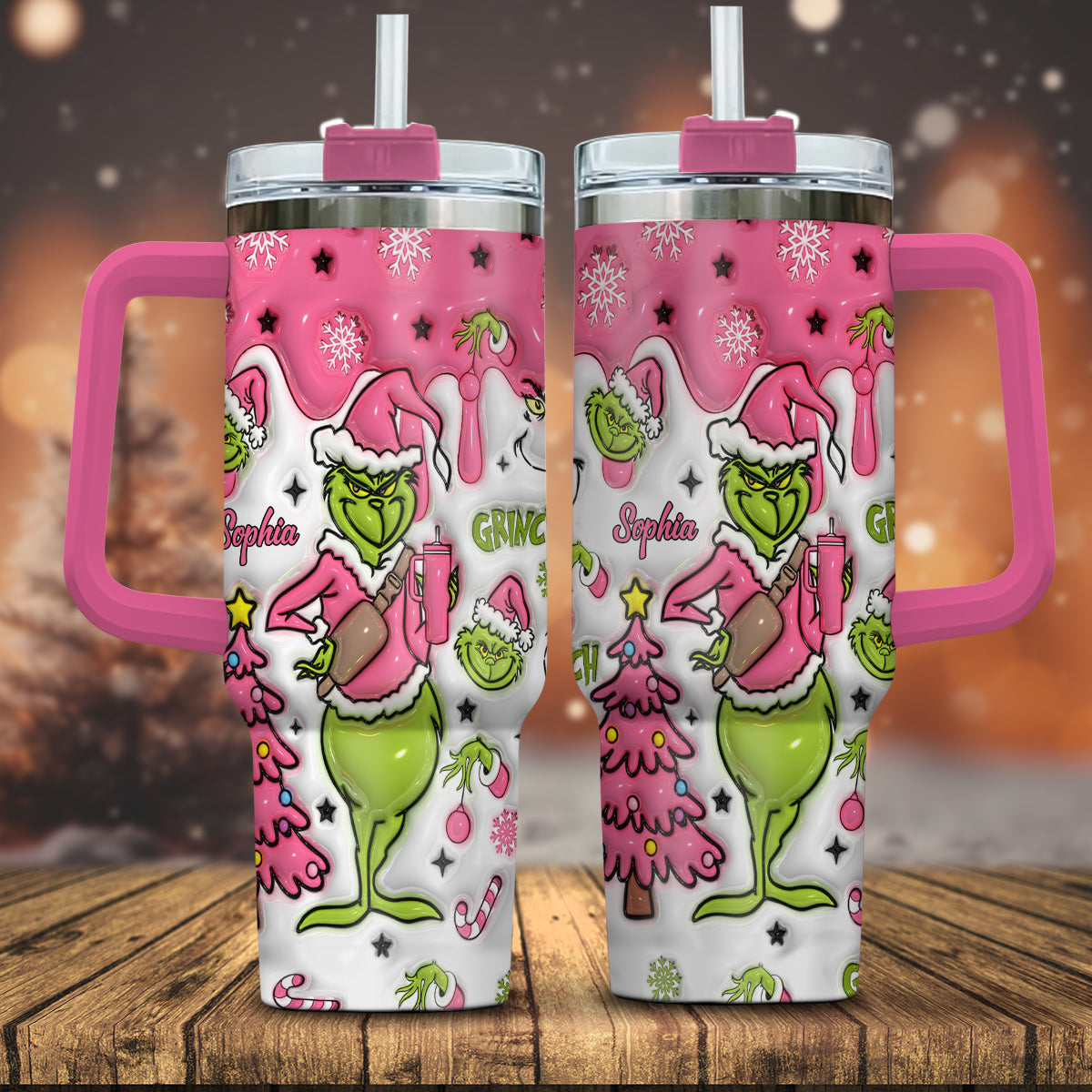 Merry Grinchmas - Personalized Stole Christmas Tumbler With Handle