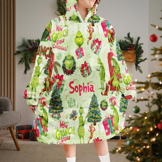 Green Christmas - Personalized Stole Christmas Blanket Hoodie