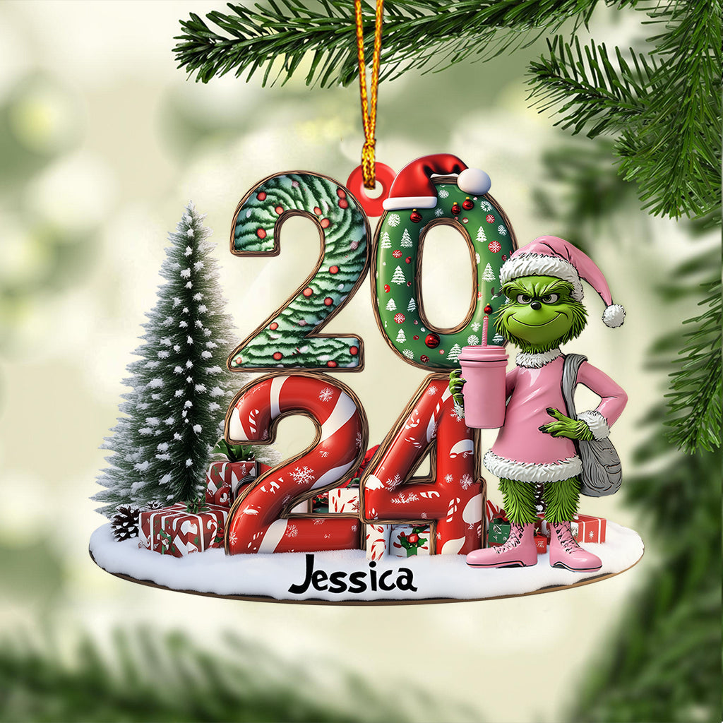 Grinchy Green Lady Christmas - Étole de Noël personnalisée - Ornement de Noël en forme de pièce unique