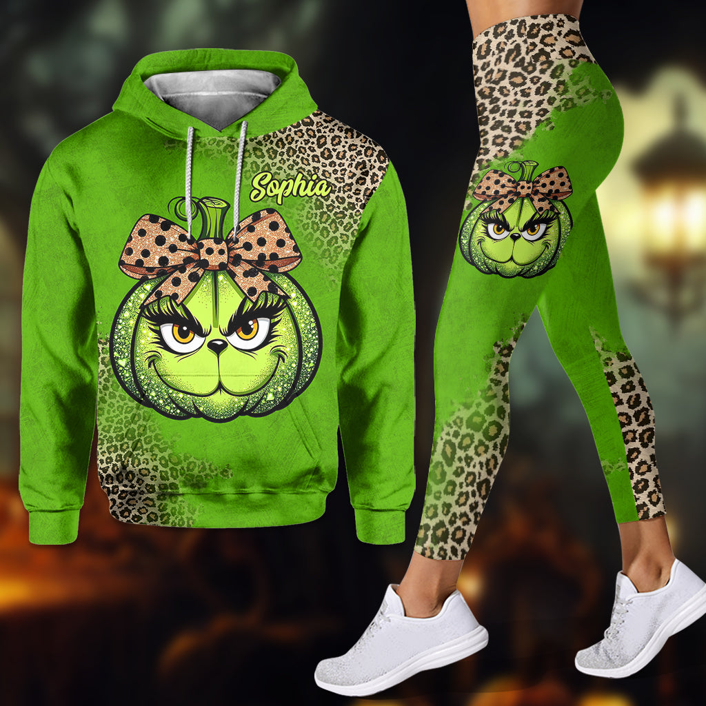 Citrouille verte - Sweat à capuche et leggings personnalisés avec étole de Noël