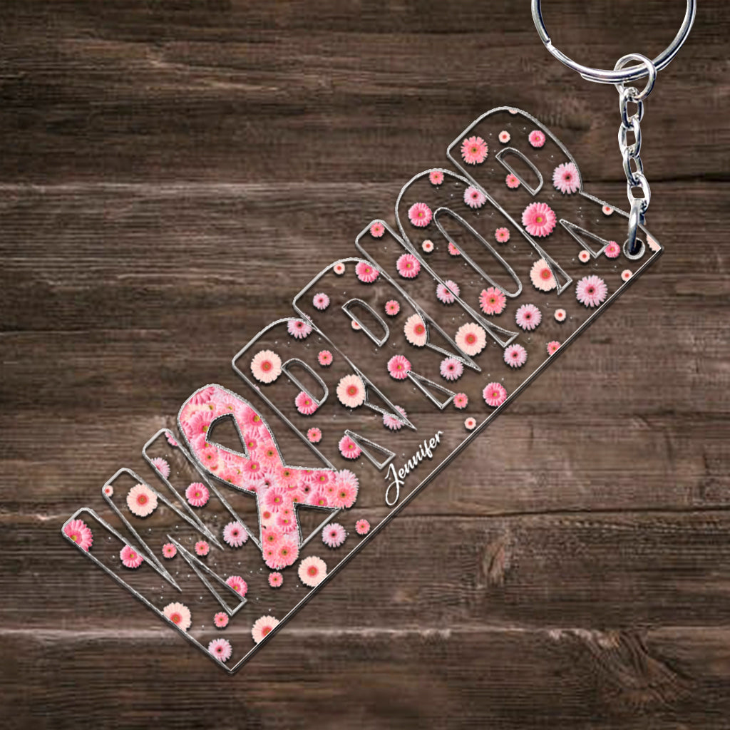 Guerrière du cancer du sein - Porte-clés personnalisé pour la sensibilisation au cancer du sein, en forme de carte de visite