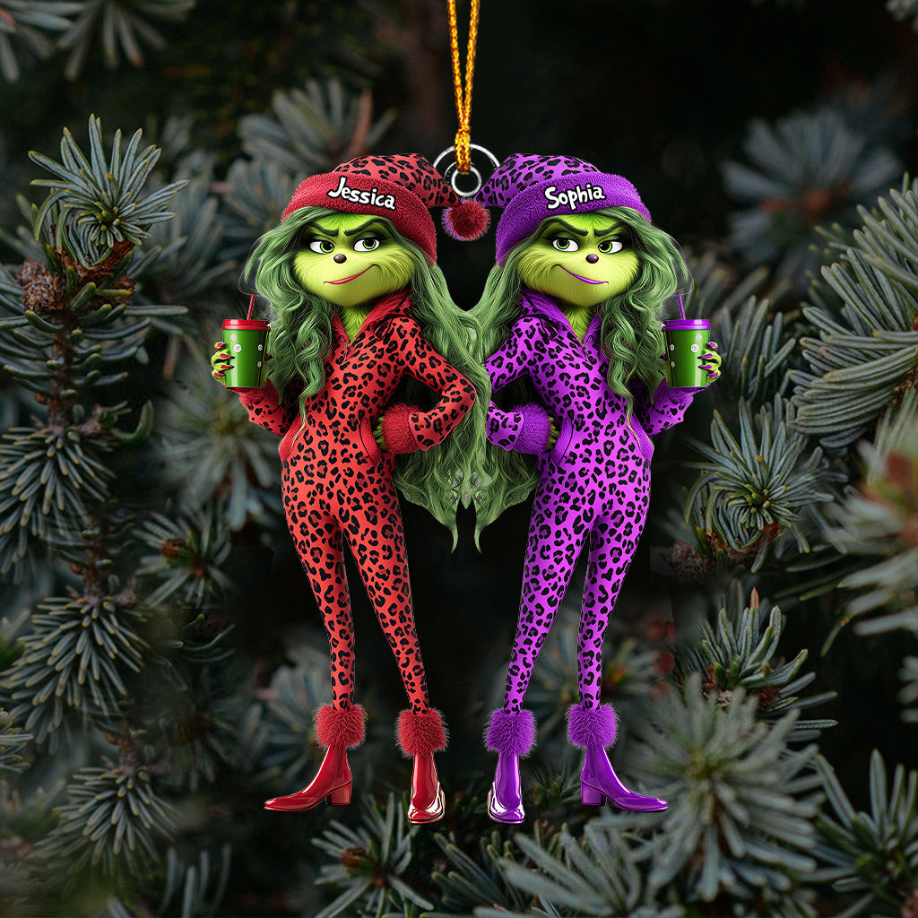 Meilleures amies Grinch Squad - Ornement de Noël transparent personnalisé en forme d'étole