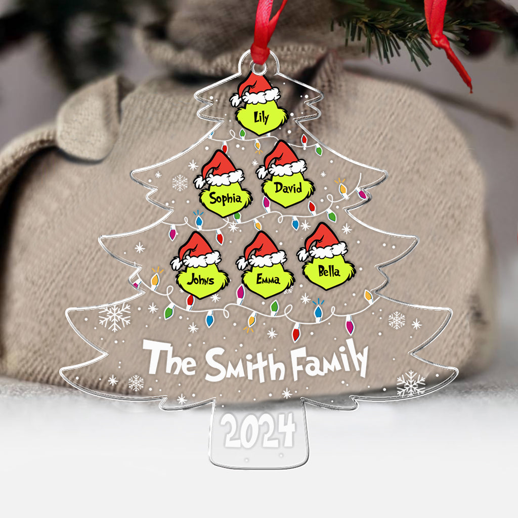 Famille Grinch - Ornement de Noël transparent personnalisé avec étole