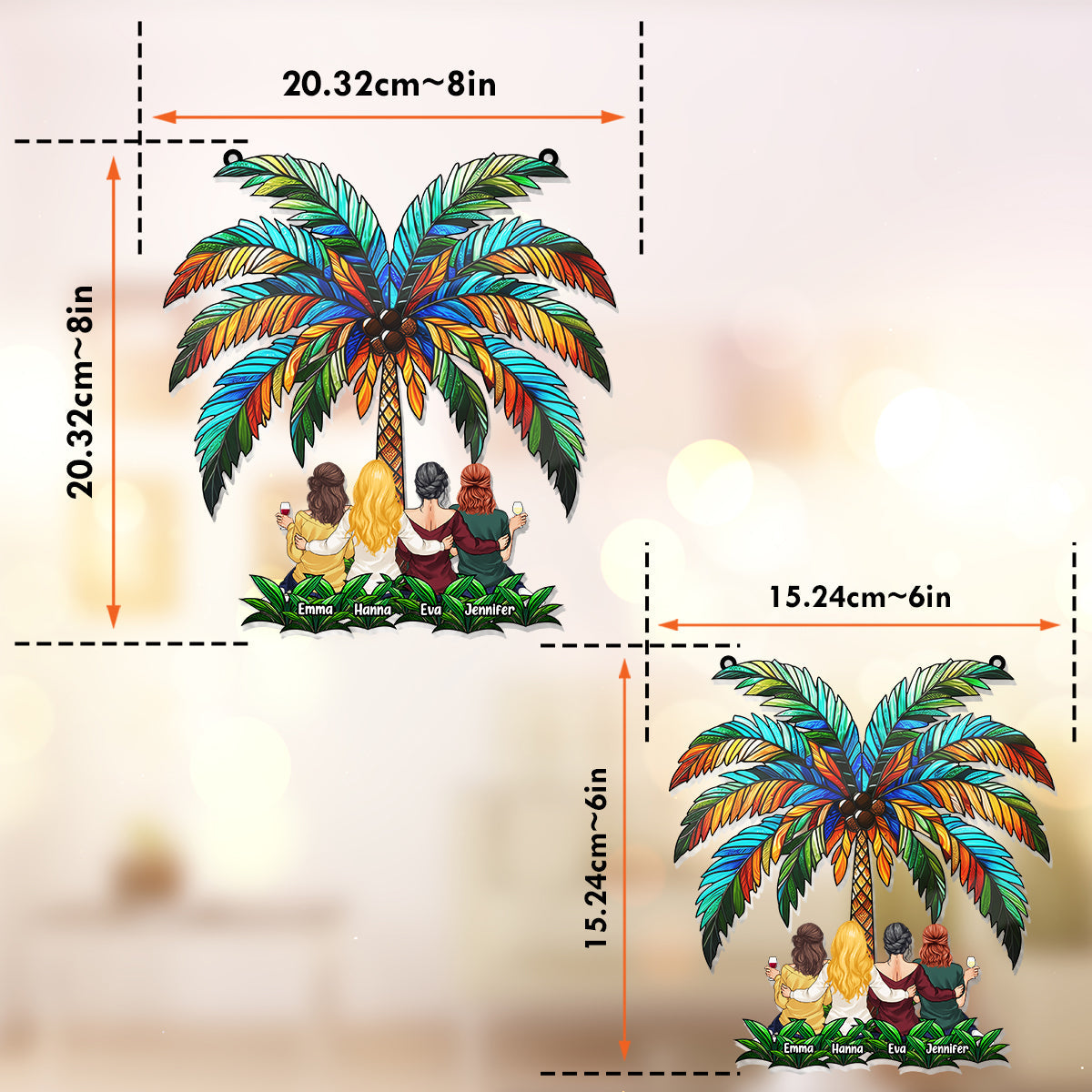 Meilleures amies sous le palmier - Attrape-soleil personnalisé à suspendre à la fenêtre 