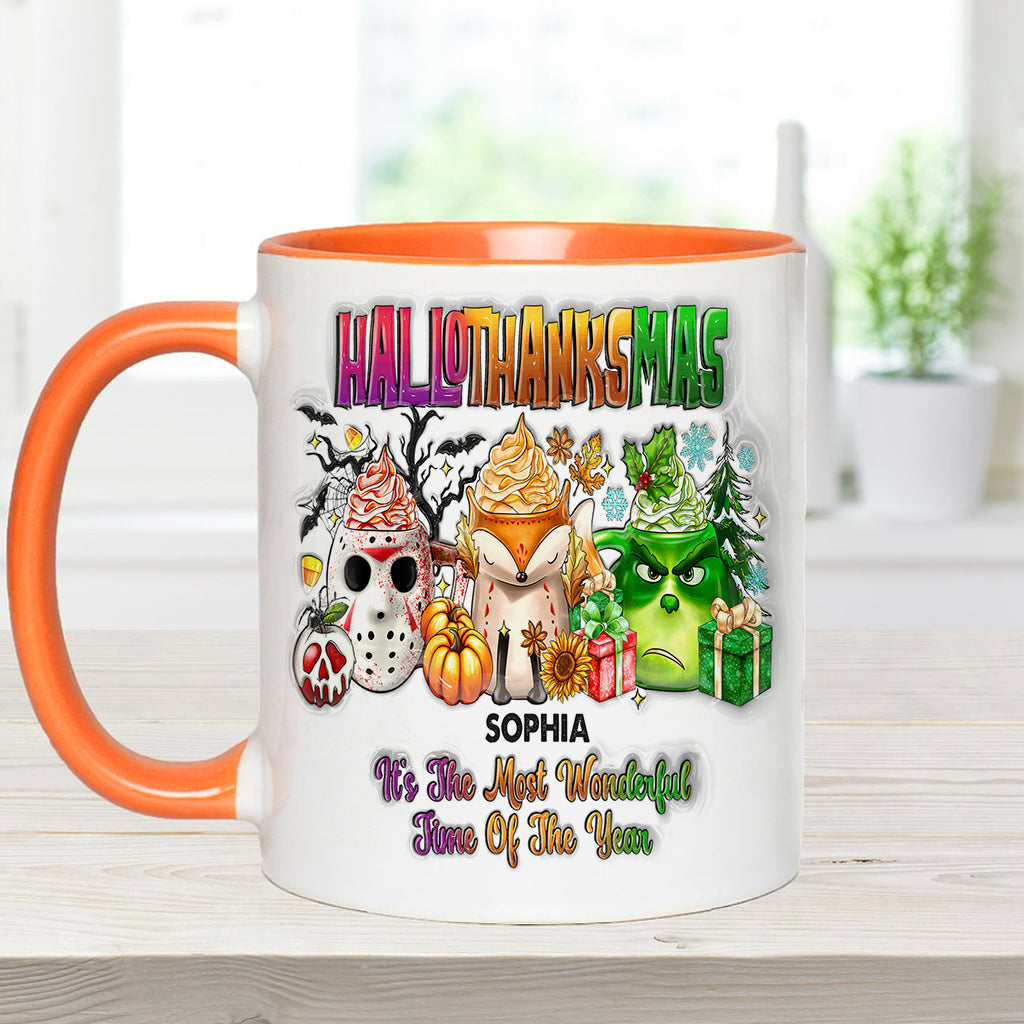 Happy Hallothanksmas - Personalized Stole Christmas Accent Mug