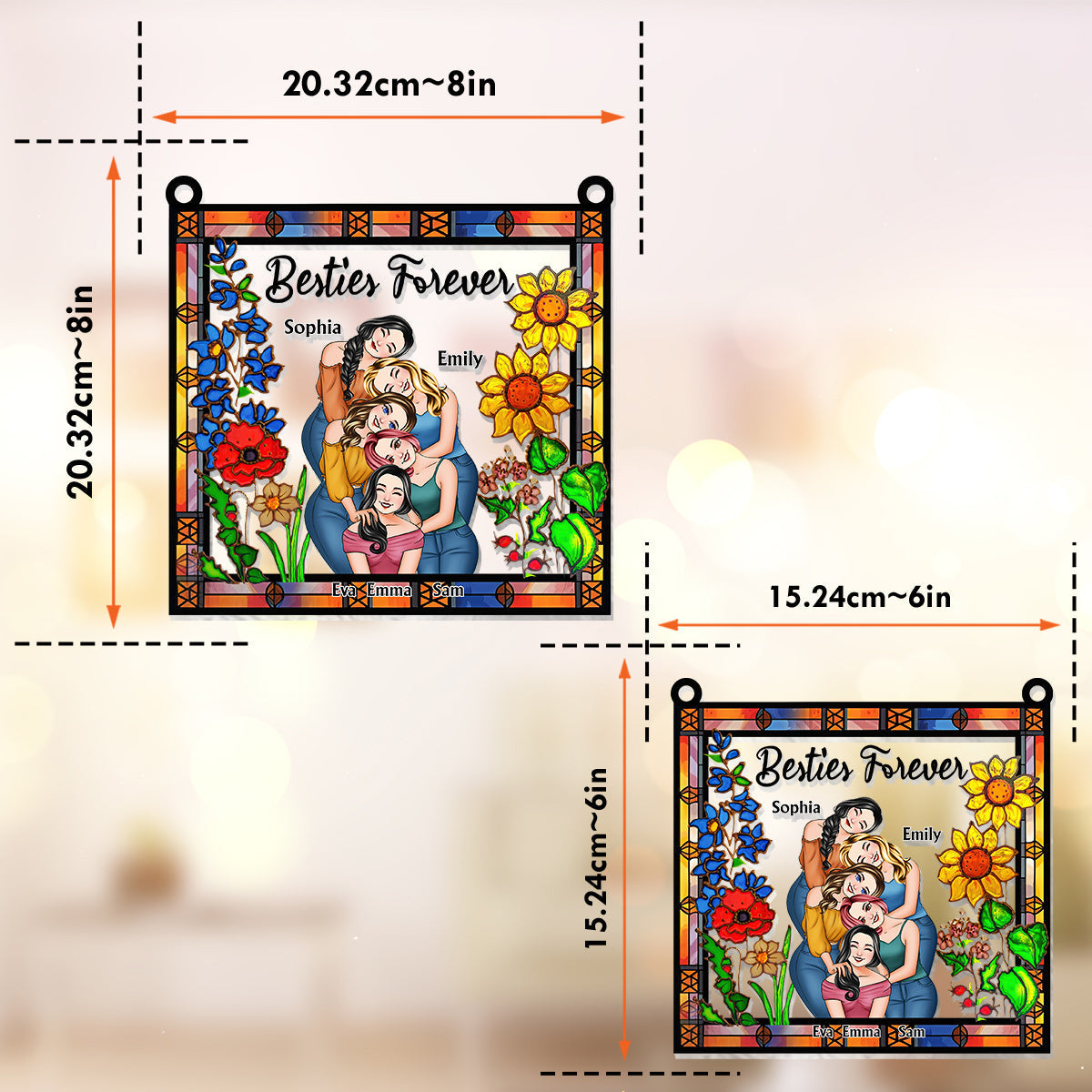 Besties Forever Floral Style - Personalized Bestie Window Hanging Suncatcher Ornament