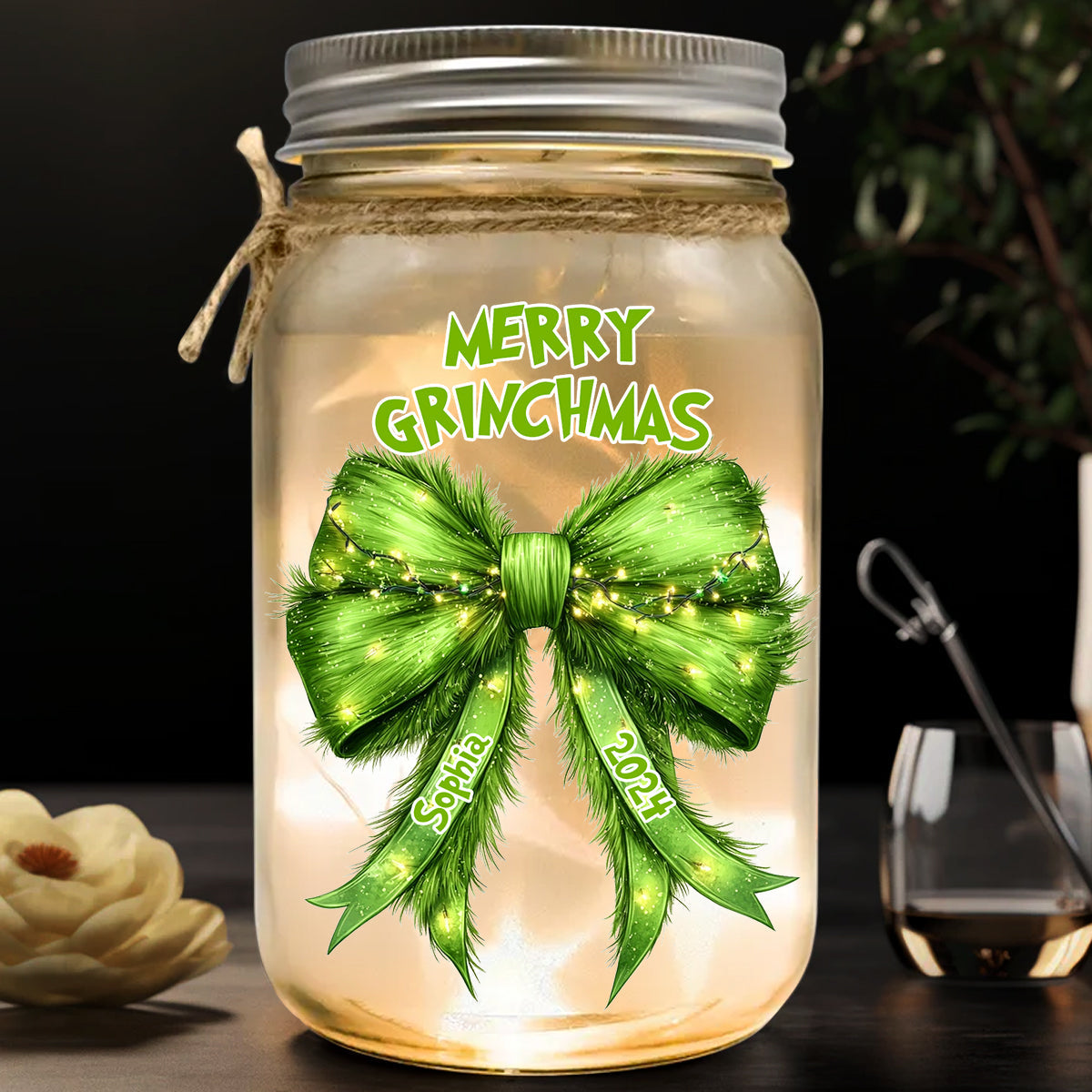 Je me sens particulièrement grincheux aujourd'hui - Lampe personnalisée en forme de bocal Mason avec étole de Noël