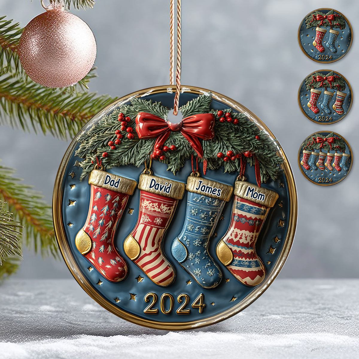 Chaussettes familiales - Ornement rond en céramique personnalisé pour la famille