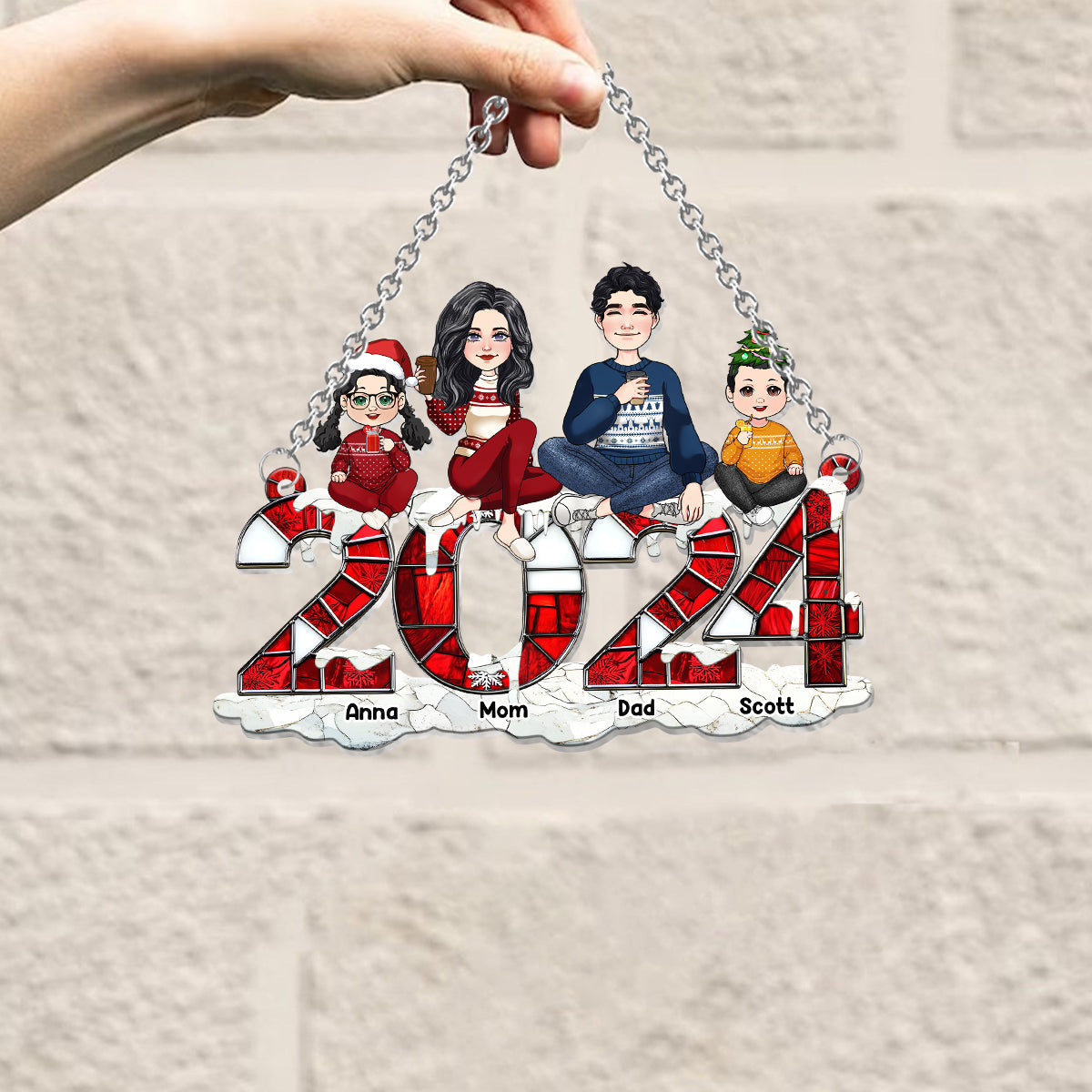 Noël 2024 - Décoration de Noël personnalisée pour toute la famille, attrape-soleil à suspendre à la fenêtre 