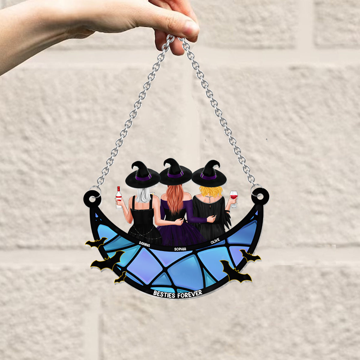 Meilleures amies pour toujours - Décoration attrape-soleil personnalisée à suspendre à la fenêtre, style sorcière - Idéale pour les meilleures amies 