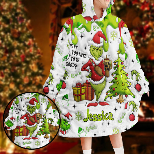 Merry Grinchmas - Personalized Stole Christmas Blanket Hoodie