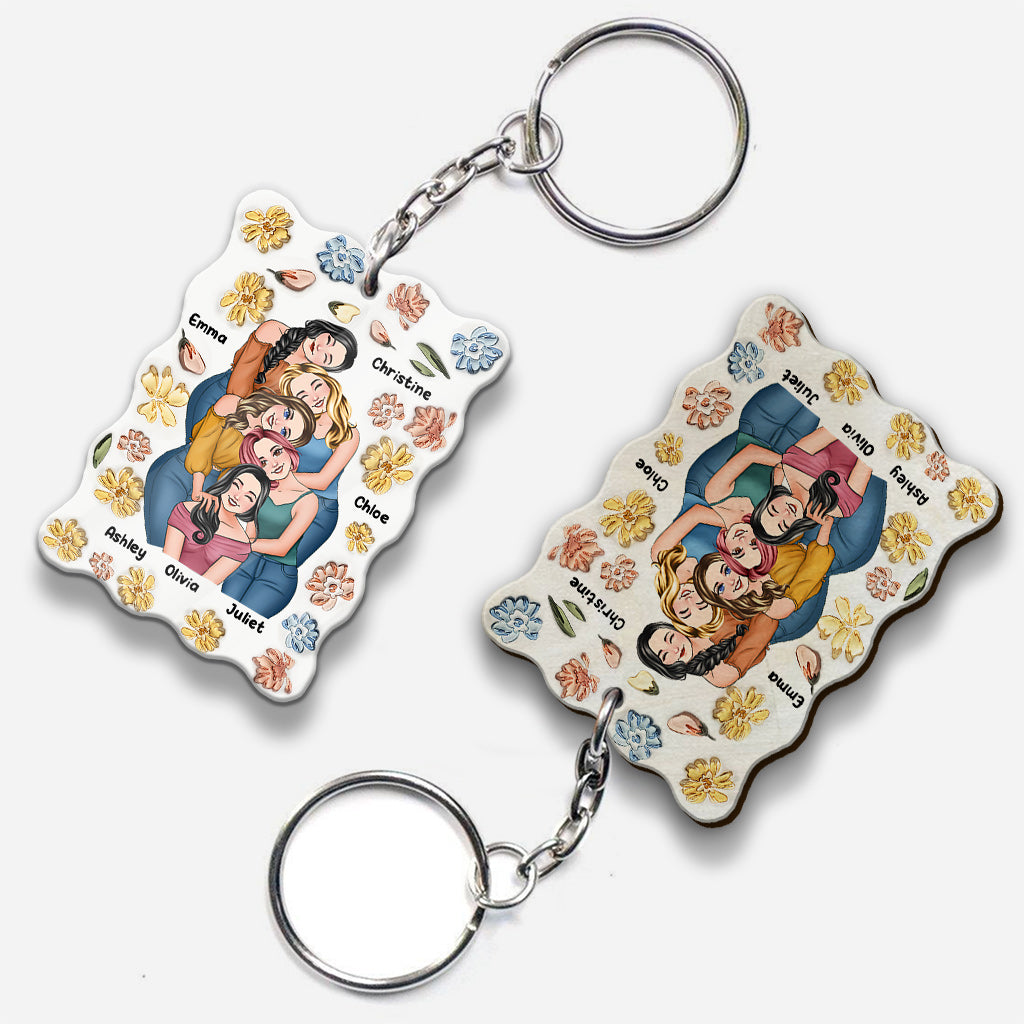 Besties Forever Floral Style - Personalized Bestie Keychain