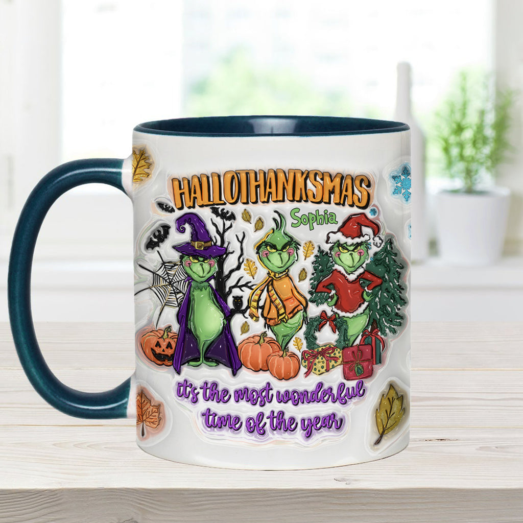 Happy Hallothanksmas - Personalized Stole Christmas Accent Mug