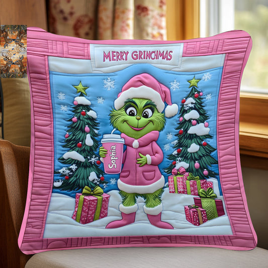 Coussin décoratif de Noël personnalisé Grinchy Green Lady - Étole