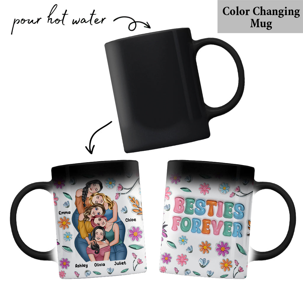 Mug personnalisé « Meilleures amies pour toujours » à motif floral - Mug personnalisé pour meilleures amies
