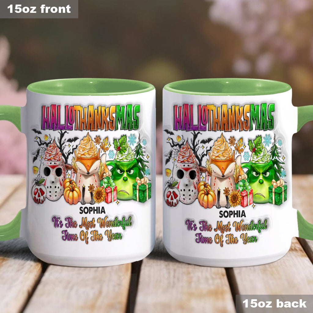 Happy Hallothanksmas - Personalized Stole Christmas Accent Mug