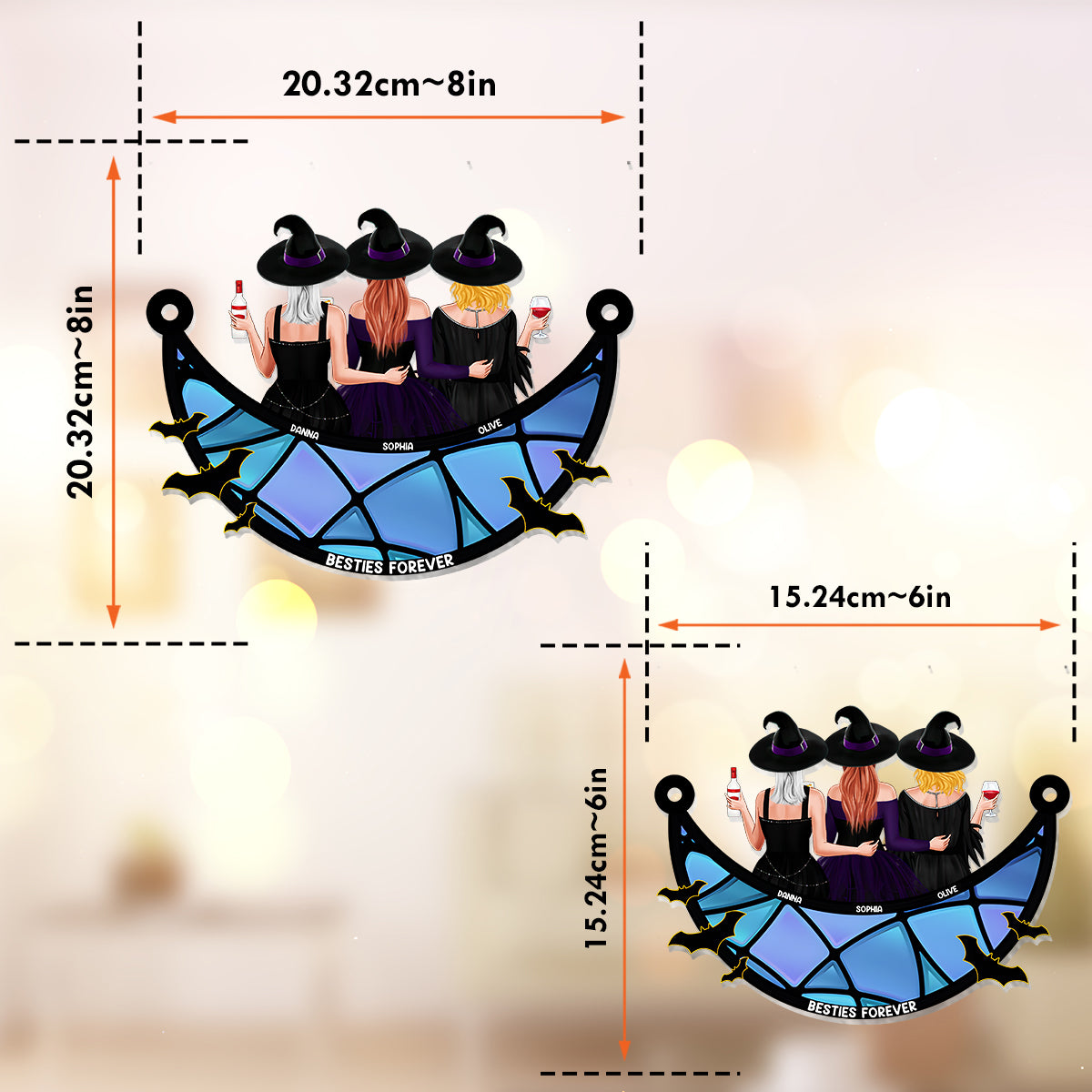 Meilleures amies pour toujours - Décoration attrape-soleil personnalisée à suspendre à la fenêtre, style sorcière - Idéale pour les meilleures amies 