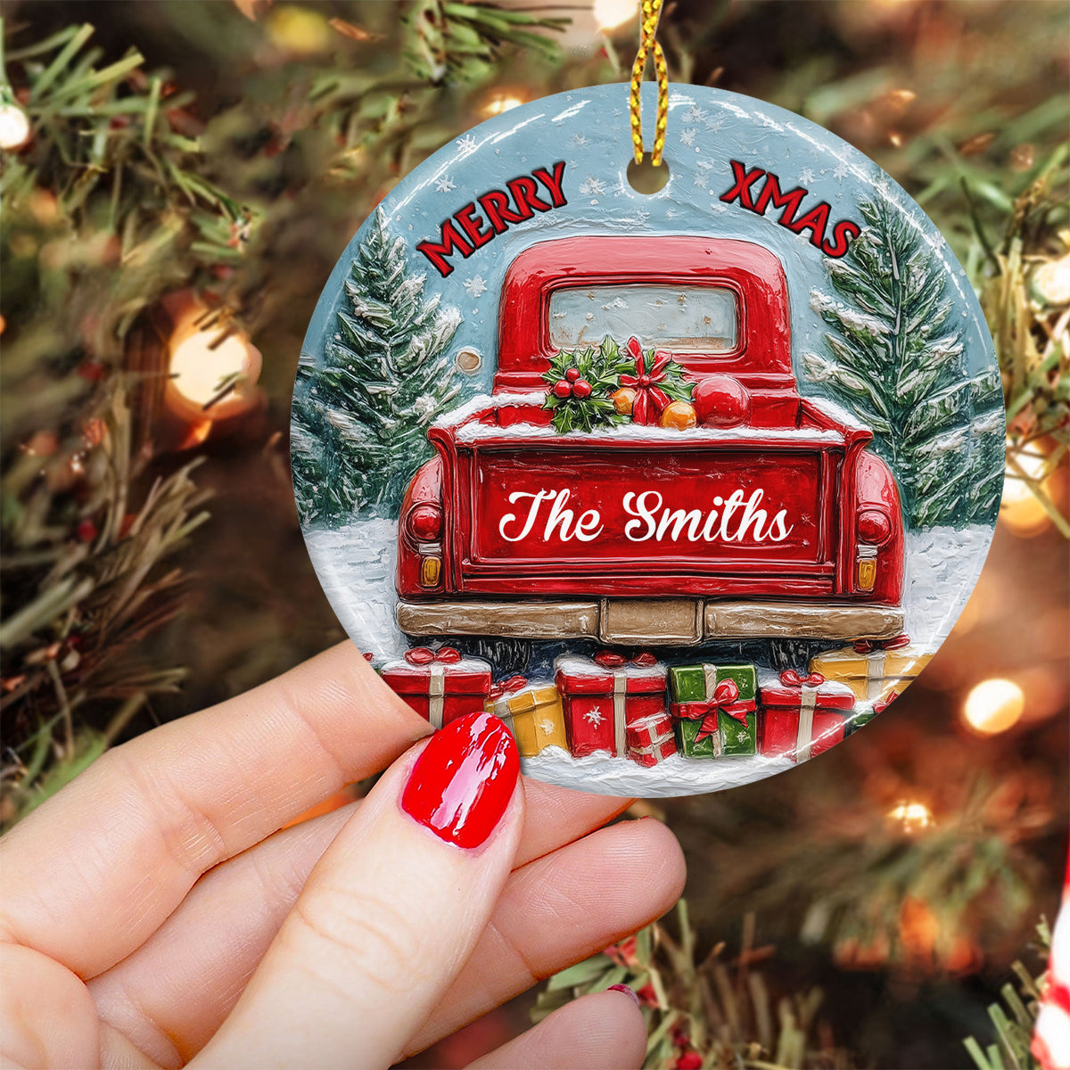 Merry Christmas Family - Personalized Family Ceramic Circle Ornament