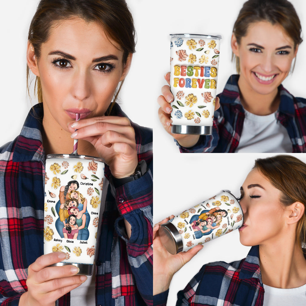 Besties Forever Floral Style - Personalized Bestie Tumbler
