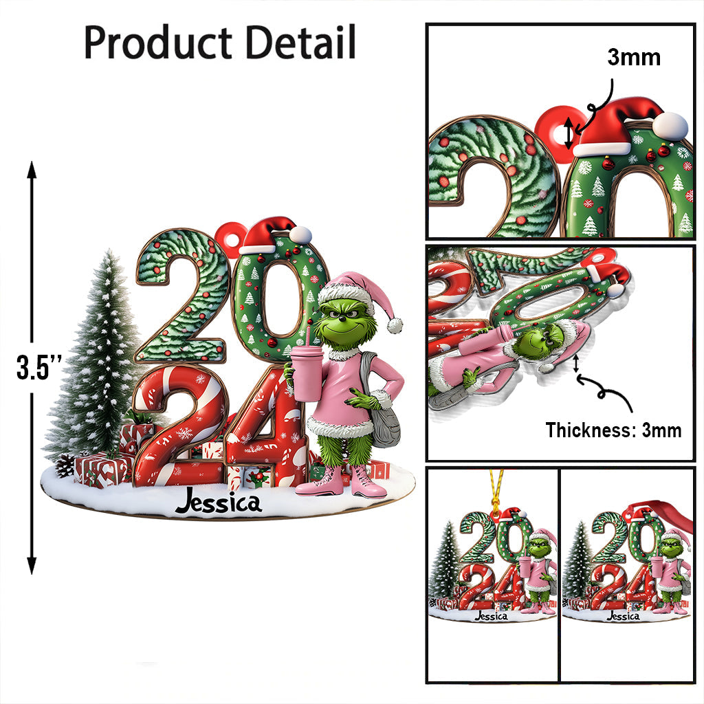 Grinchy Green Lady Christmas - Étole de Noël personnalisée - Ornement de Noël en forme de pièce unique