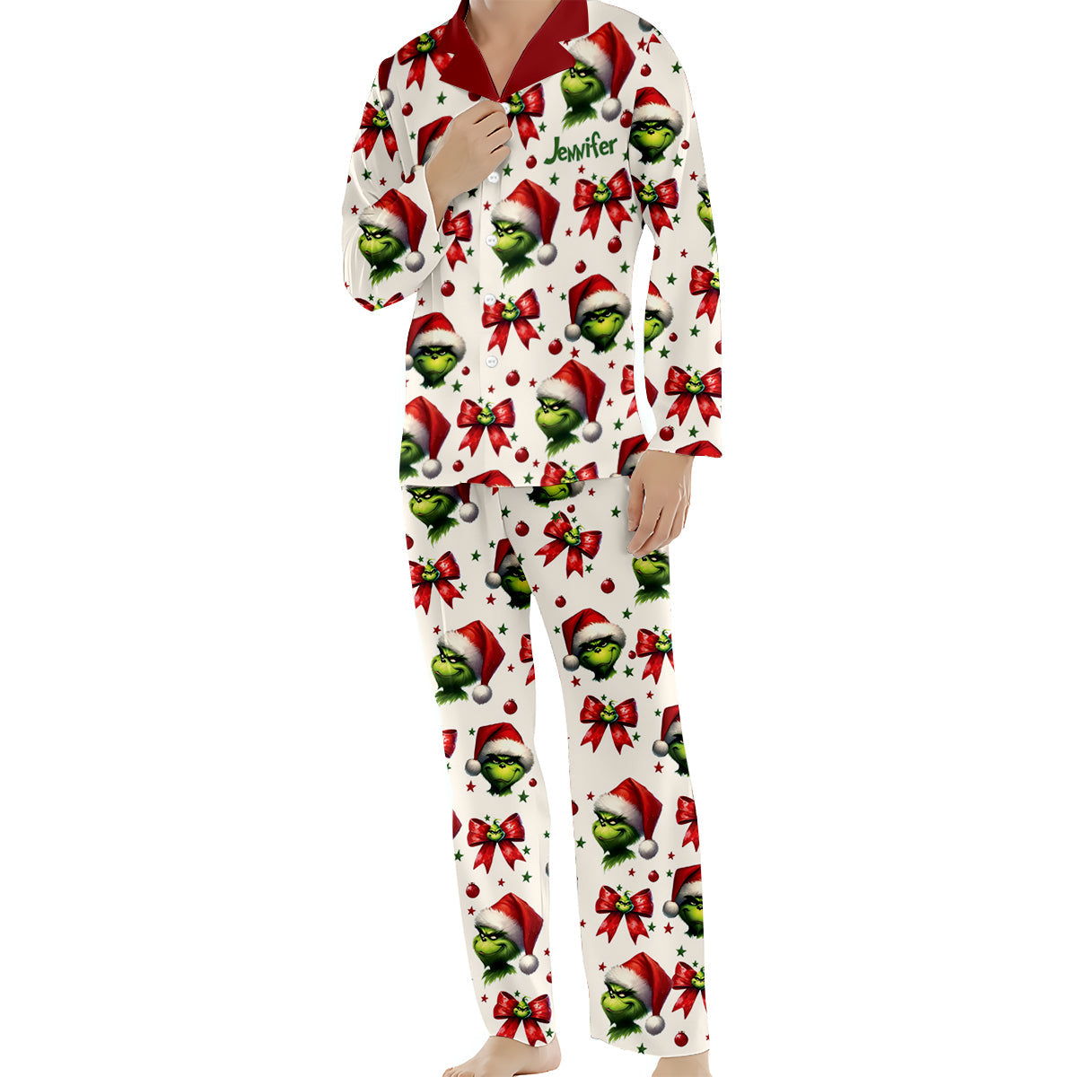 Coquette Grinchmas - Personalized Stole Christmas Button Down Pajamas